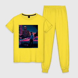 Пижама хлопковая женская Drive poster, цвет: желтый