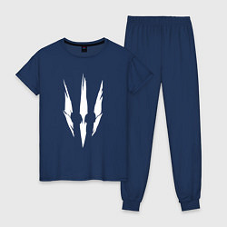 Пижама хлопковая женская Белый логотип дикой охоты из игры Ведьмак 3, цвет: тёмно-синий