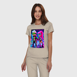 Пижама хлопковая женская Barbie and Ken - Minecraft 2099 ai art collaborati, цвет: миндальный — фото 2