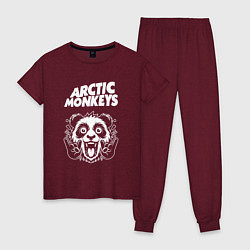 Пижама хлопковая женская Arctic Monkeys rock panda, цвет: меланж-бордовый