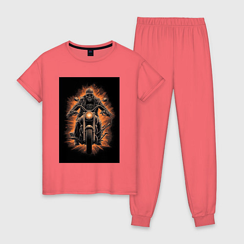 Женская пижама Скелет едет на старом мотоцикле / Коралловый – фото 1