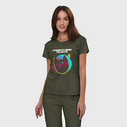 Пижама хлопковая женская Twenty One Pilots rock star cat, цвет: меланж-хаки — фото 2