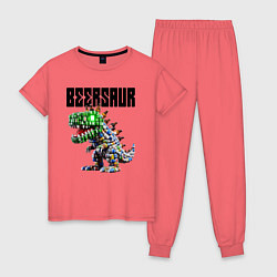 Пижама хлопковая женская Beersaur - meme ai art, цвет: коралловый