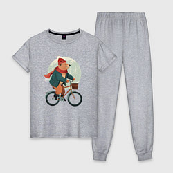 Пижама хлопковая женская Медвежонок на велосипеде, цвет: меланж