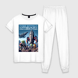 Пижама хлопковая женская Minecraft and Mass effect - ai art collaboration, цвет: белый