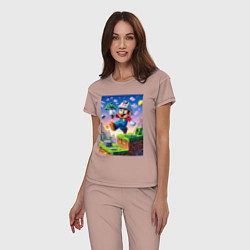 Пижама хлопковая женская Марио и Майнкрафт - коллаба, цвет: пыльно-розовый — фото 2