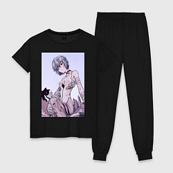 Пижама хлопковая женская Евангелион Рей Аянами кот, цвет: черный