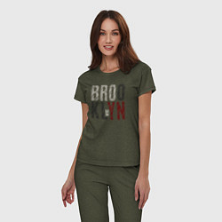 Пижама хлопковая женская NYC Brooklyn, цвет: меланж-хаки — фото 2