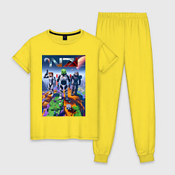 Пижама хлопковая женская Mass effect and Minecraft - ai art collaboration, цвет: желтый