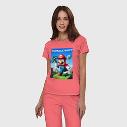 Пижама хлопковая женская Minecraft and Mario - ai art collaboration, цвет: коралловый — фото 2