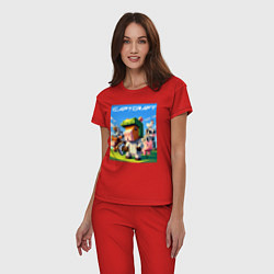 Пижама хлопковая женская Capycraft - collaboration ai art, цвет: красный — фото 2