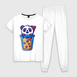 Пижама хлопковая женская Панда в стаканчике, цвет: белый