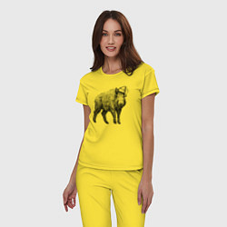 Пижама хлопковая женская Кабан в новогоднем колпаке, цвет: желтый — фото 2