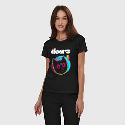 Пижама хлопковая женская The Doors rock star cat, цвет: черный — фото 2
