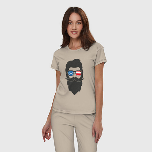 Женская пижама Американец с усами и бородой / Миндальный – фото 3