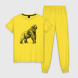 Пижама хлопковая женская Новогодняя обезьяна горилла, цвет: желтый