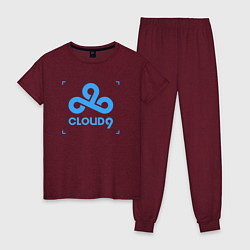 Пижама хлопковая женская Cloud9 - tecnic blue, цвет: меланж-бордовый