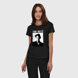 Пижама хлопковая женская Tom Waits portrait in hat, цвет: черный — фото 2