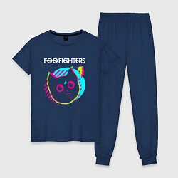 Пижама хлопковая женская Foo Fighters rock star cat, цвет: тёмно-синий