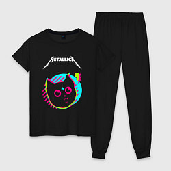 Пижама хлопковая женская Metallica rock star cat, цвет: черный