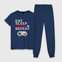 Пижама хлопковая женская Eat sleep game repeat lettering, цвет: тёмно-синий
