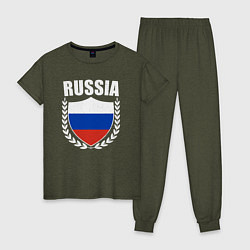 Пижама хлопковая женская Russian flag, цвет: меланж-хаки