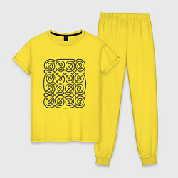 Пижама хлопковая женская Кельтский бесконечный черный узор, цвет: желтый