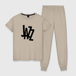 Пижама хлопковая женская Jazz retro in black, цвет: миндальный