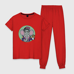 Пижама хлопковая женская Слониха сладкоежка, цвет: красный