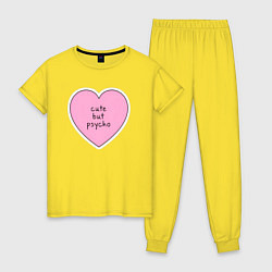 Пижама хлопковая женская Cute but psycho pink heart, цвет: желтый