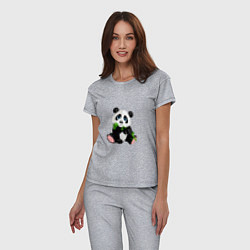 Пижама хлопковая женская Красивый медведь панда, цвет: меланж — фото 2