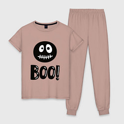 Пижама хлопковая женская Страшный черный смайлик: Буу!, цвет: пыльно-розовый