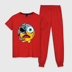 Пижама хлопковая женская Удивлённый смайлик, цвет: красный