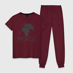 Пижама хлопковая женская Peace the world, цвет: меланж-бордовый