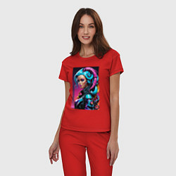 Пижама хлопковая женская Фантастическая кибер девчонка - нейросеть, цвет: красный — фото 2