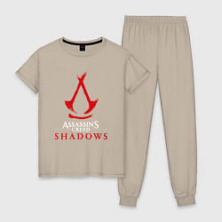 Пижама хлопковая женская Assassins creed shadows logo, цвет: миндальный