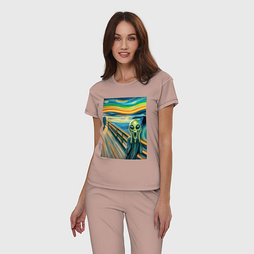 Женская пижама Пришелец кричит - мем нейросеть / Пыльно-розовый – фото 3