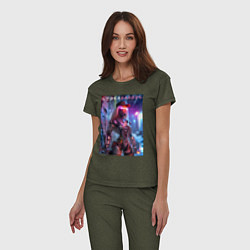 Пижама хлопковая женская Cyber Barbie - neon glow fantasy, цвет: меланж-хаки — фото 2
