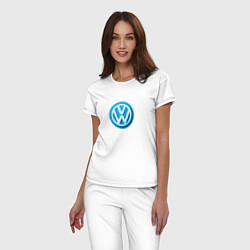 Пижама хлопковая женская Volkswagen logo blue, цвет: белый — фото 2