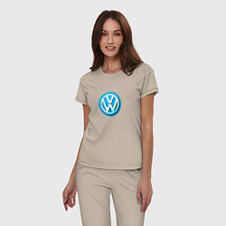 Пижама хлопковая женская Volkswagen logo blue, цвет: миндальный — фото 2