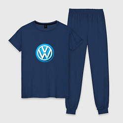 Пижама хлопковая женская Volkswagen logo blue, цвет: тёмно-синий