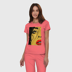 Пижама хлопковая женская Женский портрет поп-арт, цвет: коралловый — фото 2