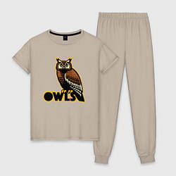 Пижама хлопковая женская Owls, цвет: миндальный