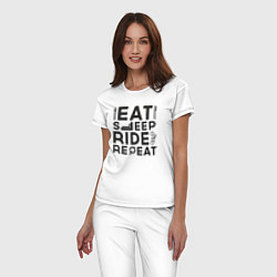 Пижама хлопковая женская Eat sleep ride repeat, цвет: белый — фото 2