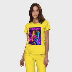 Пижама хлопковая женская Bart Simpson cyber zombie - halloween ai art, цвет: желтый — фото 2