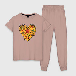 Пижама хлопковая женская Pizza heart, цвет: пыльно-розовый