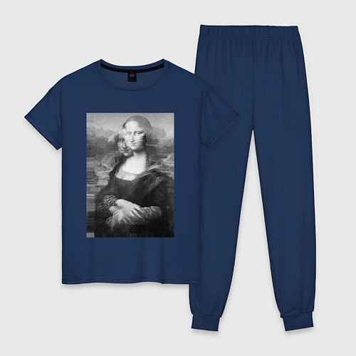 Женская пижама Черная-белая Мона Лиза с глюками / Тёмно-синий – фото 1