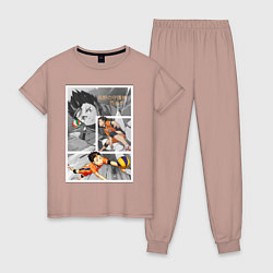 Пижама хлопковая женская Нишиноя: Волейбол - Haikyuu, цвет: пыльно-розовый