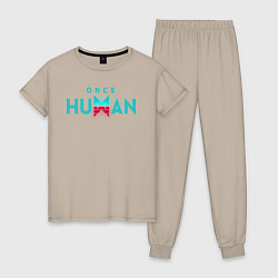 Пижама хлопковая женская Once human logo, цвет: миндальный