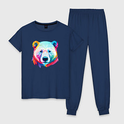 Пижама хлопковая женская Яркий портрет белого медведя, цвет: тёмно-синий
